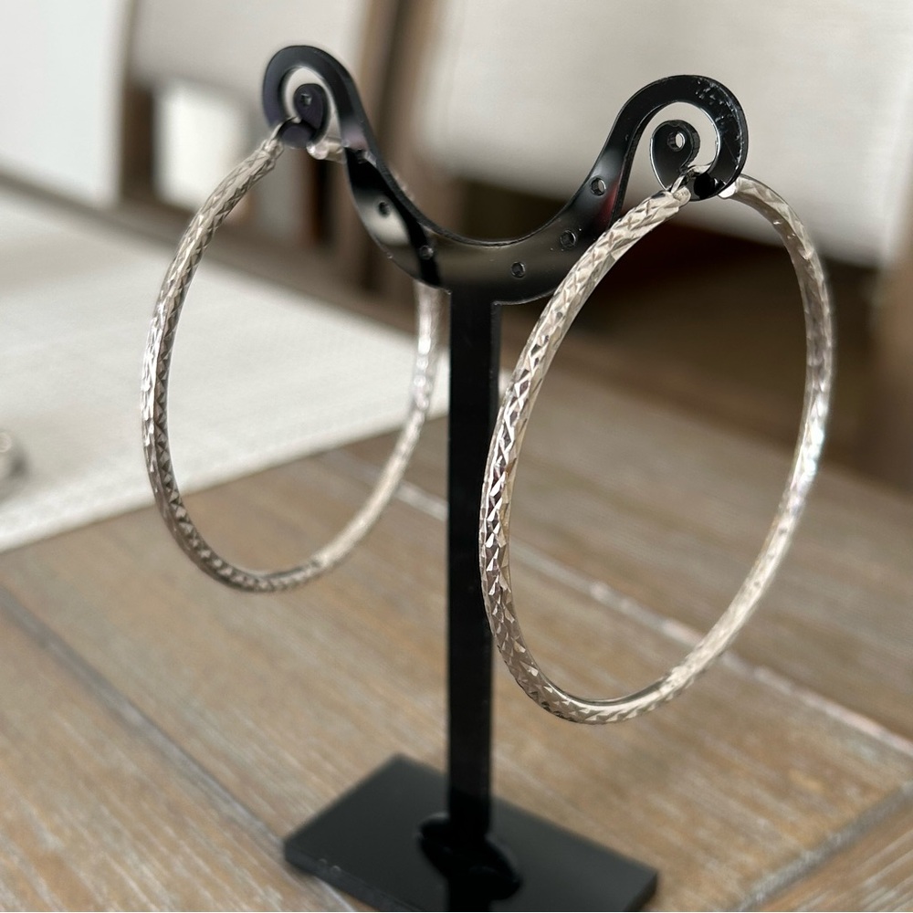 925 Silver Diamond Cut Hoops Earrings 60mm
